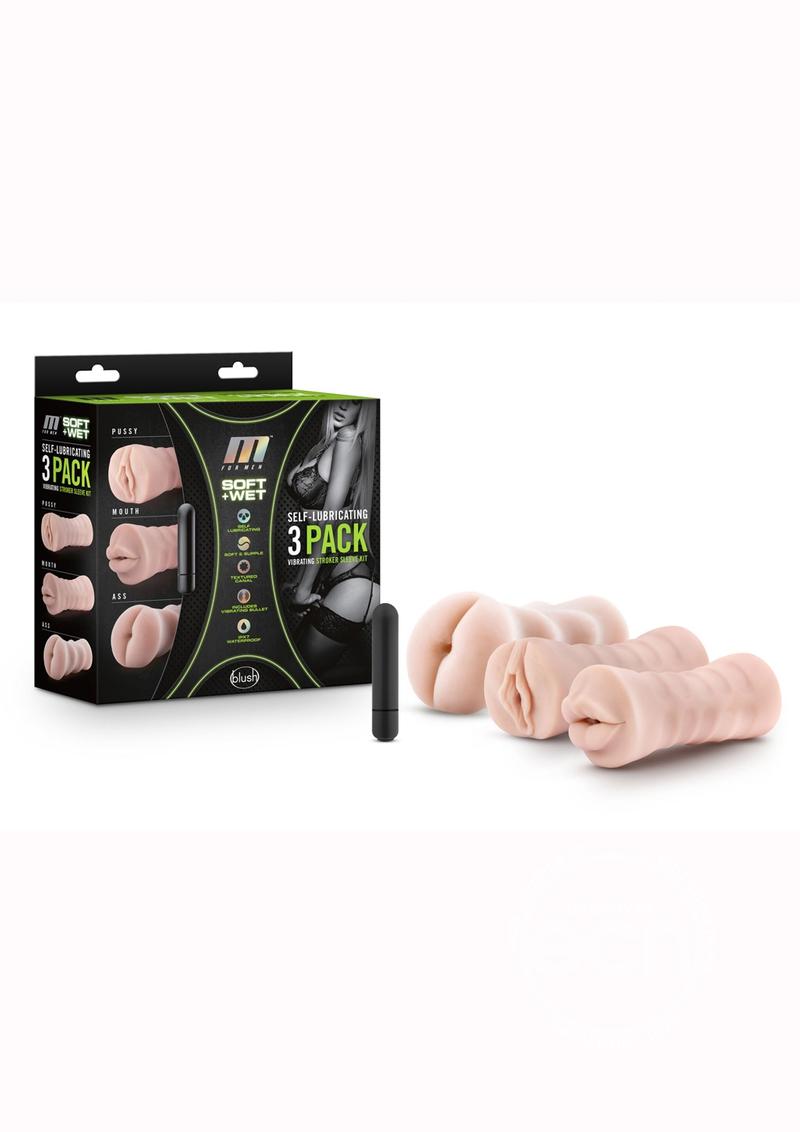 M for Men Soft & Wet Self-Lubricating Vibrating Masturbator Kit (Set Of 3) BLUSH