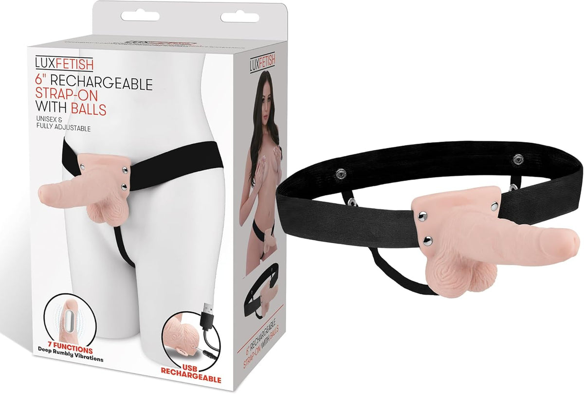 Lux F Recharge Strap On W/balls 6 Flesh
