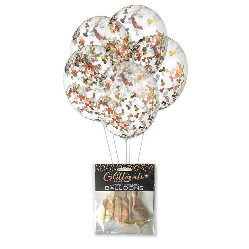 Glitterati Penis Party Confetti Filled Balloons 5-Pack LITTLE GENIE