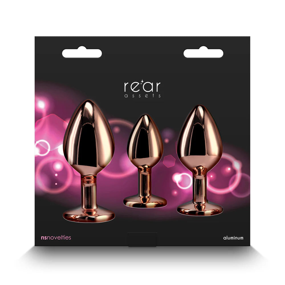 Rear Assets 3-Piece Metal Plug Kit Rose Gold/Pink NS NOVELTIES