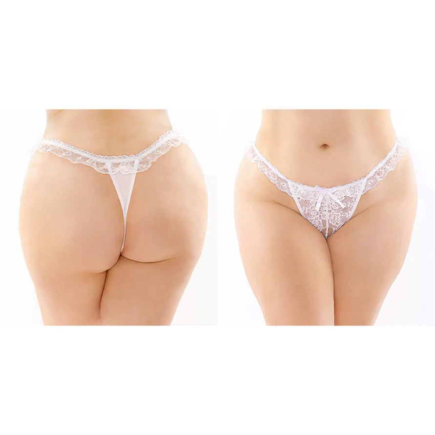 Fantasy Lingerie Flora Ruffled Lace Crotchless Pearl Thong FANTASY LINGERIE
