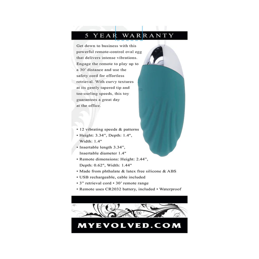 Evolved Oval Office Rechargeable Vibrating Egg Vibe With Remote EVOLVED