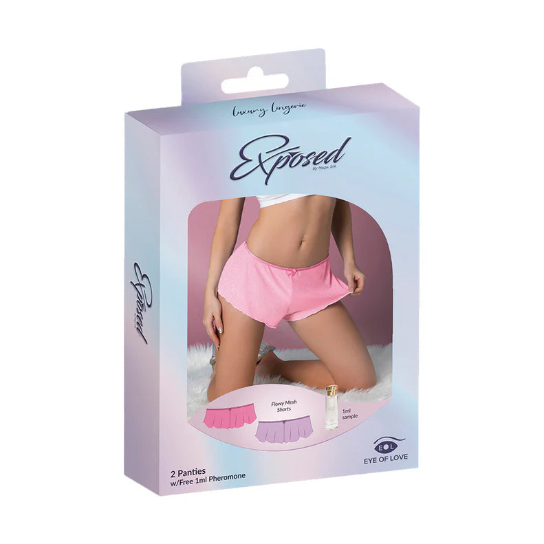 Magic Silk Pheromone Panties Flowy Mesh Short 2-Pack Lilac/Rose EXPOSED