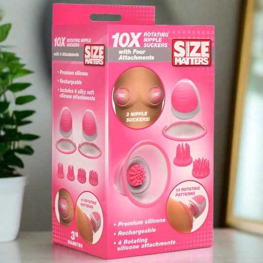 Size Matters 10X Rotating Silicone Nipple Suckers with 4 Attachments XR BRANDS