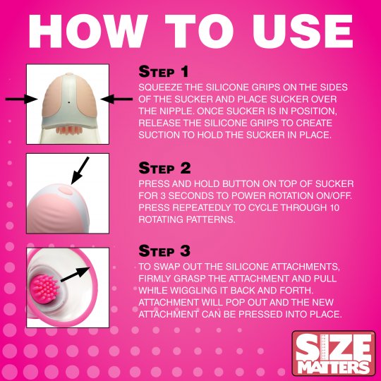 Size Matters 10X Rotating Silicone Nipple Suckers with 4 Attachments XR BRANDS