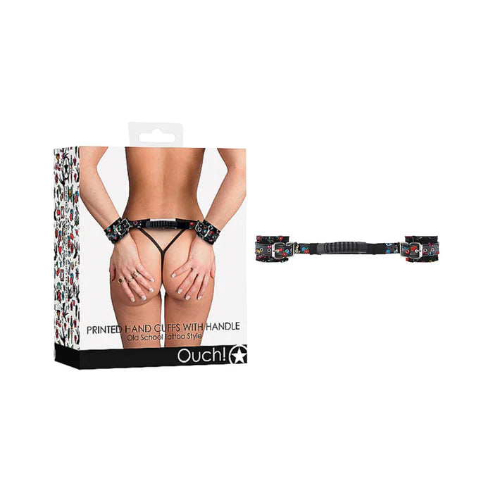 Ouch! Old School Tattoo Printed Cuffs W/ Strap Handle