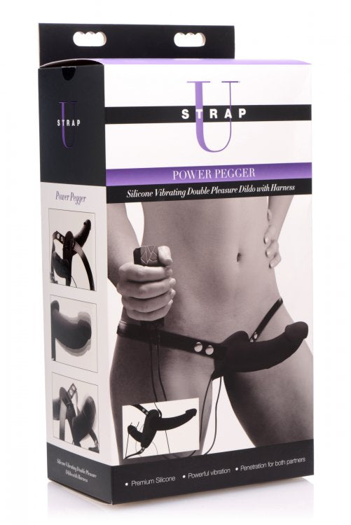Power Pegger Silicone Vibrating Double Dildo With Harness SP