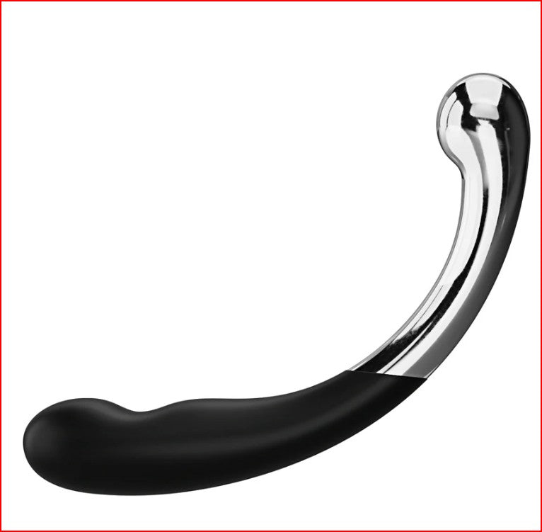 Close-up of Fifty Shades of Grey Sweet Pressure Silicone & Metal Wand, highlighting the contrasting materials of silicone and metal for thrilling temperature play.