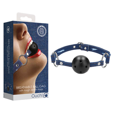 Ouch Breathable Ball Gag With Roughened Denim Straps - SP BOUTIQUE