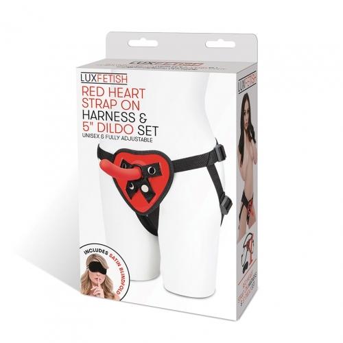 Lux Fetish Red Heart Strap On 5 in. Dildo Set - SP BOUTIQUE