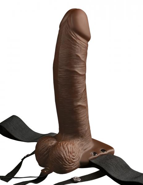 Fetish Fantasy 8 Inches Hollow Strap On Remote Brown - SP BOUTIQUE