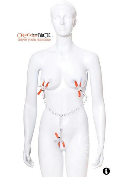 Orange Is The New Black Triple Your Pleasure Nipple and Clitoral Clamps with Chain ICON BRANDS