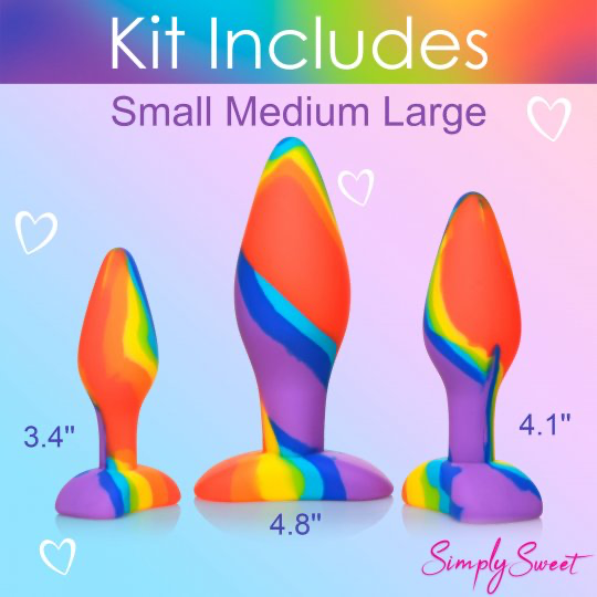 3 Piece Rainbow Silicone Butt Plug Set