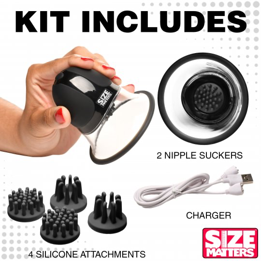 Size Matters 10X Rotating Silicone Nipple Suckers with 4 Attachments XR BRANDS