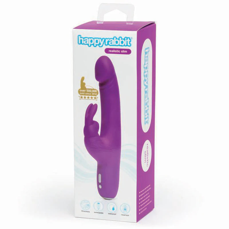 Happy Rabbit Realistic Slim Rechargeable Silicone Slimline Rabbit Vibrator HAPPY RABBIT
