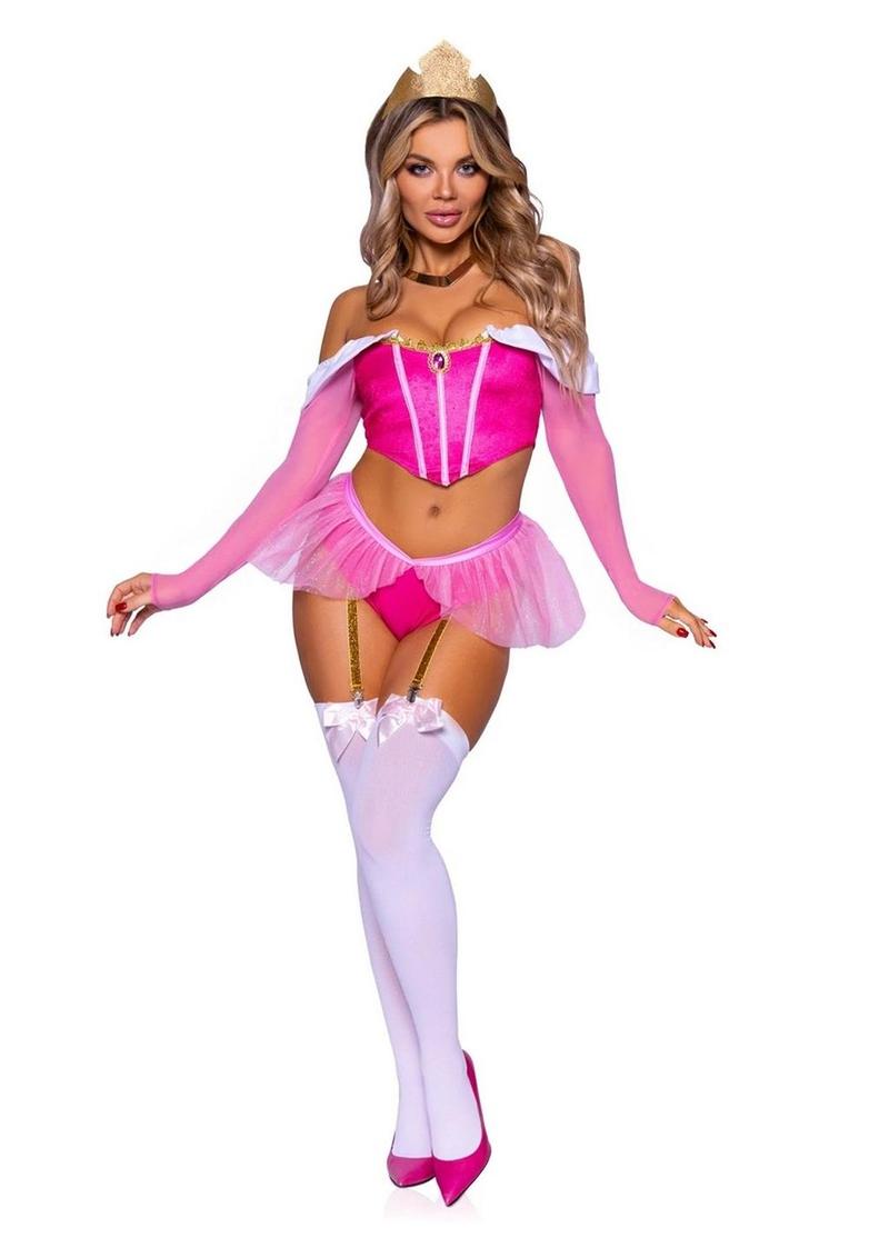 Dreamy Princess Velvet Boned Crop Top with Jewel Accent, Garter Panty with Peplum Skirt