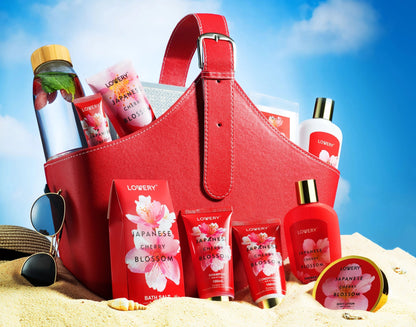 Japanese Cherry Blossom Bath Set, 25PC Spa Leather Bag SP BOUTIQUE