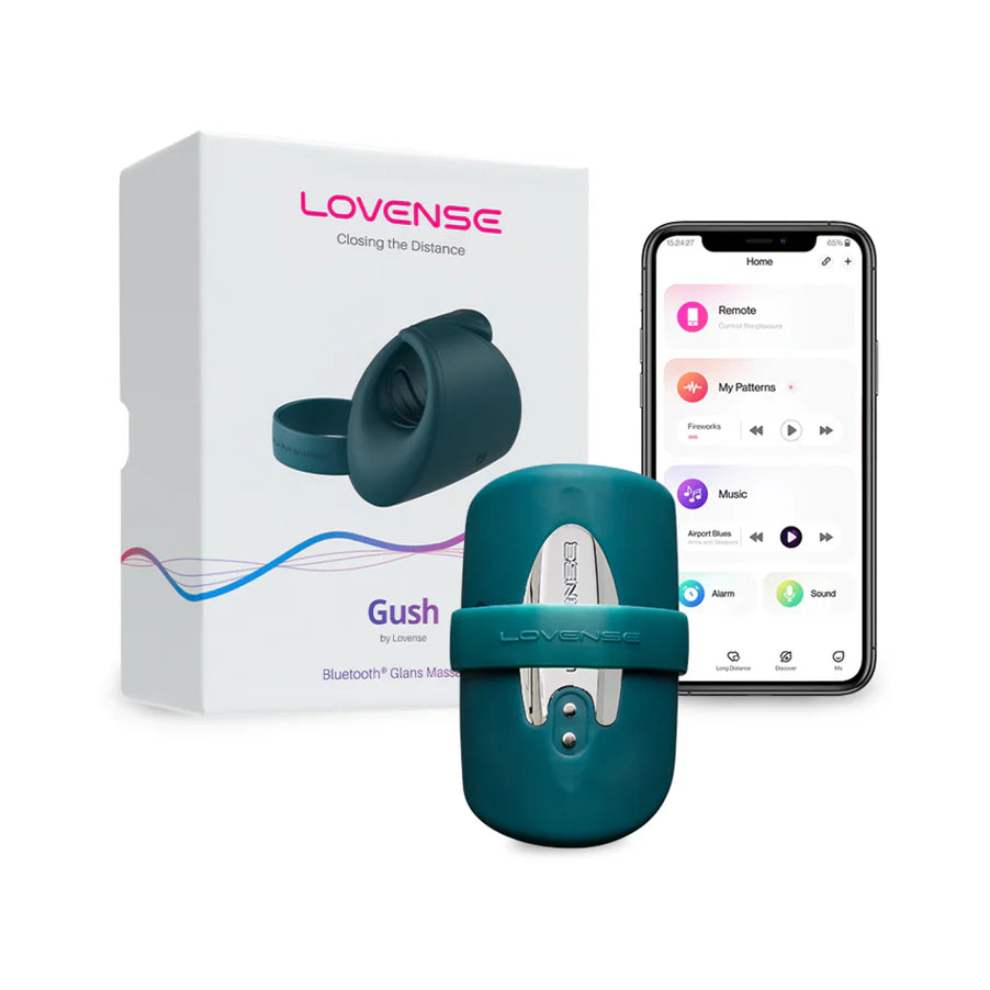 Masturbador manos libres compatible con la aplicación Lovense Gush, verde azulado