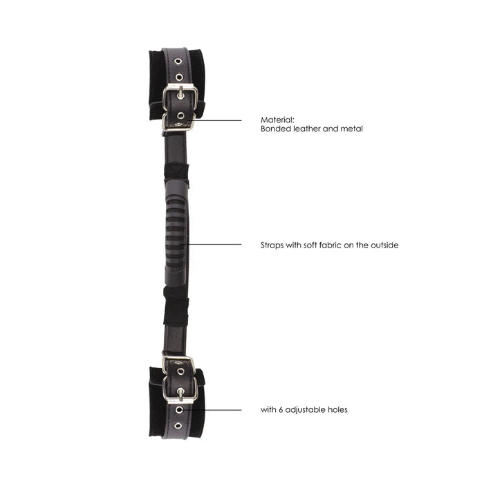 Ouch! Black &amp; White Adjustable Bonded Leather Wrist Cuffs With Handle Black