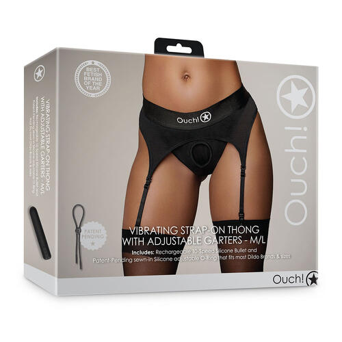 Shots Ouch! Vibrating Strap-on Thong with Adjustable Garters SHOTS AMERICA LLC