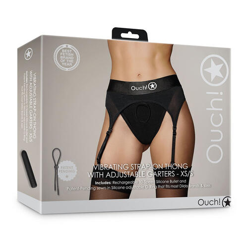 Shots Ouch! Vibrating Strap-on Thong with Adjustable Garters SHOTS AMERICA LLC