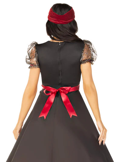 Model wearing the Spooky Board Beauty Costume with all seeing eye headband, a stunning ouija board costume for Halloween fun.