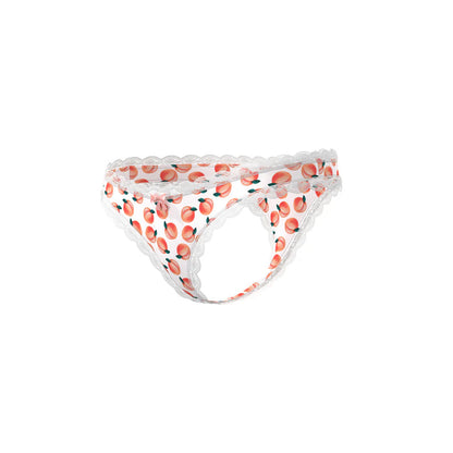 Magic Silk Sweet Treats Crotchless Thong with Lube Peach EXPOSED