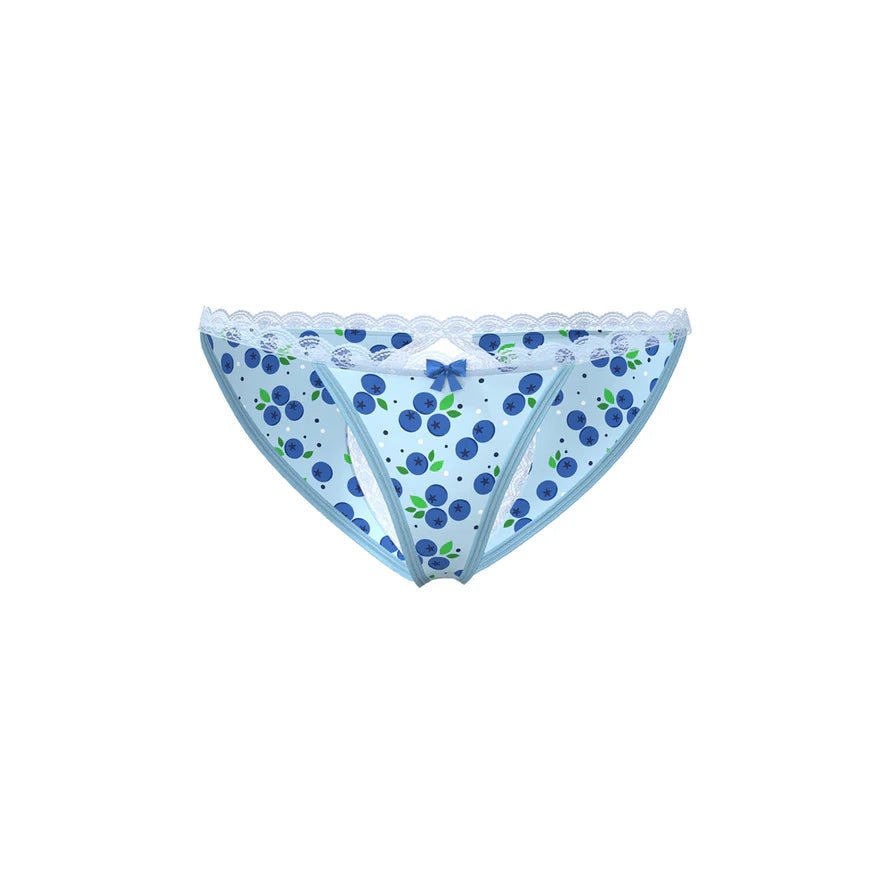 Magic Silk Sweet Treats Split Back &amp; Crotchless Panty with Lube Blueberry EXPOSED
