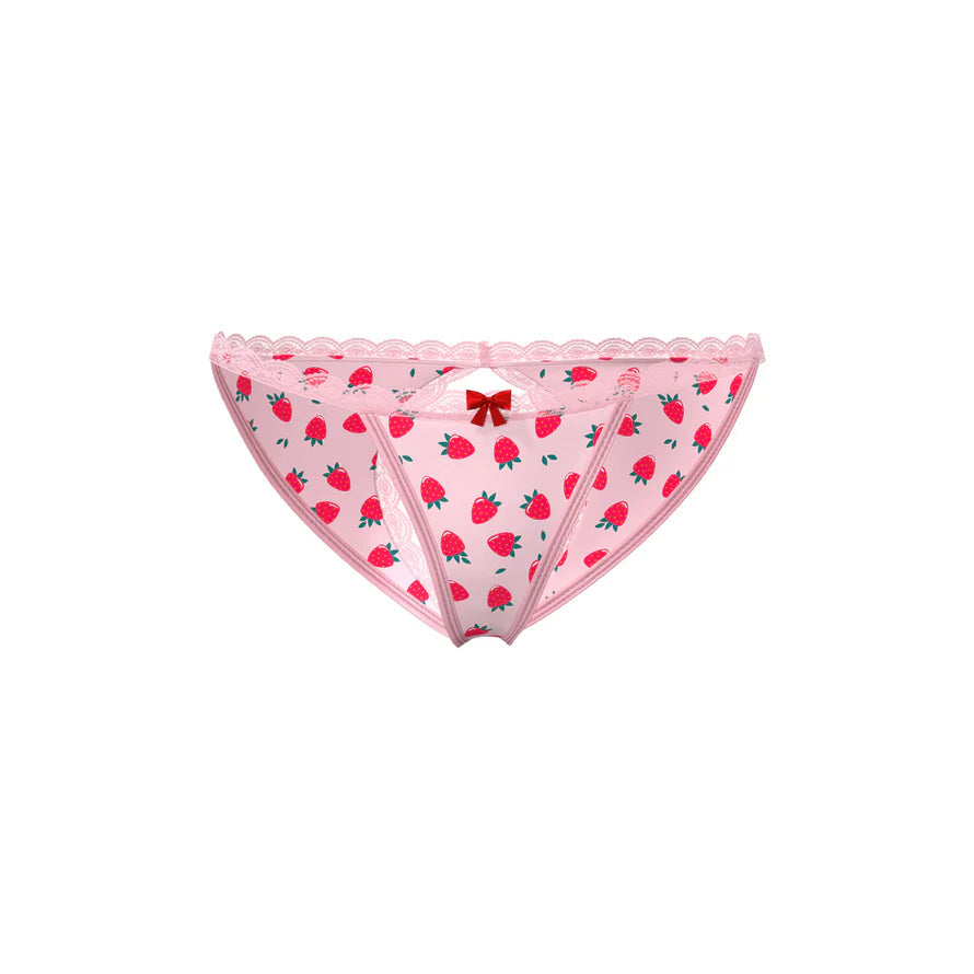 Magic Silk Sweet Treats Split Back &amp; Crotchless Panty with Lube Strawberry EXPOSED