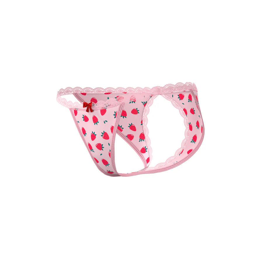 Magic Silk Sweet Treats Split Back &amp; Crotchless Panty with Lube Strawberry EXPOSED