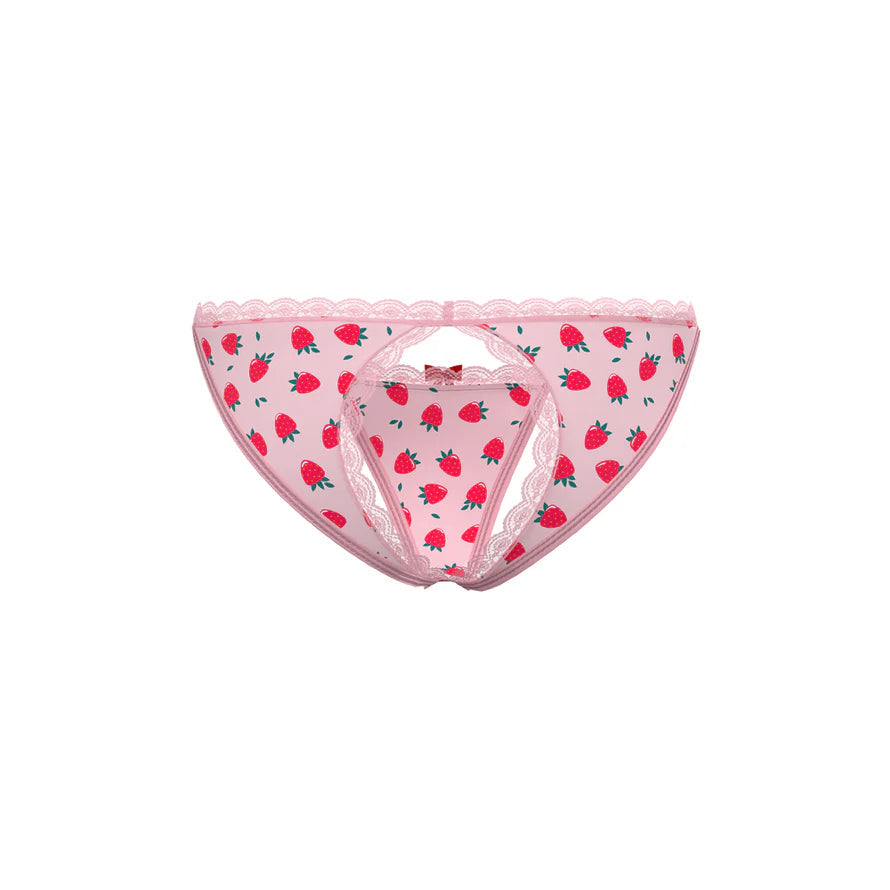 Magic Silk Sweet Treats Split Back &amp; Crotchless Panty with Lube Strawberry EXPOSED