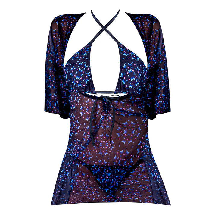 Magic Silk Hazy Dayz Halter Bra, Thong &amp; Dress Set Butterfly EXPOSED