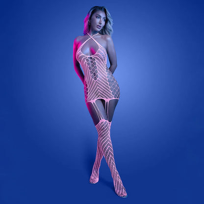 Fantasy Lingerie Glow Metamorphic Glow-in-the-Dark Bodystocking Dress O/S FANTASY LINGERIE