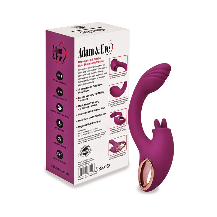 Adam &amp; Eve Rose Gold Clit Tickler Dual Stimulating Vibrator ADAM &amp; EVE