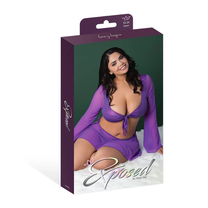 Magic Silk Glimmer Wrap Bralette, Booty Shorts &amp; Sleeve Set Purple Disco EXPOSED