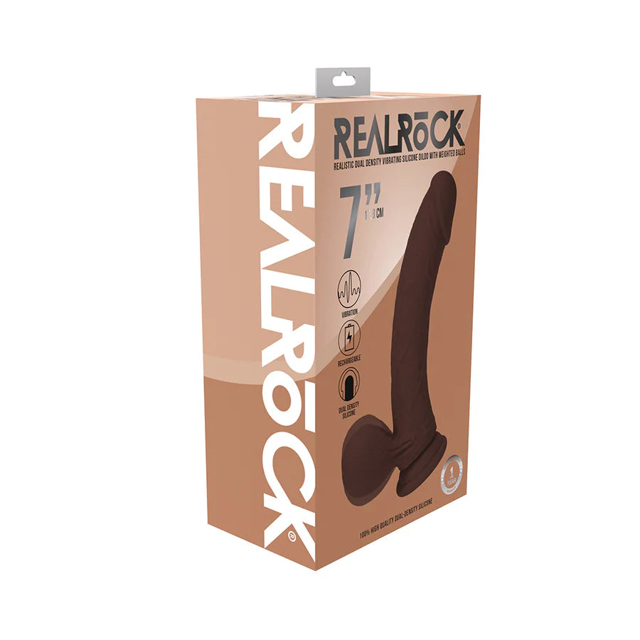Realrock Realistic Dual Density Vibrating Silicone Dildo with Weighted Balls 7 in.