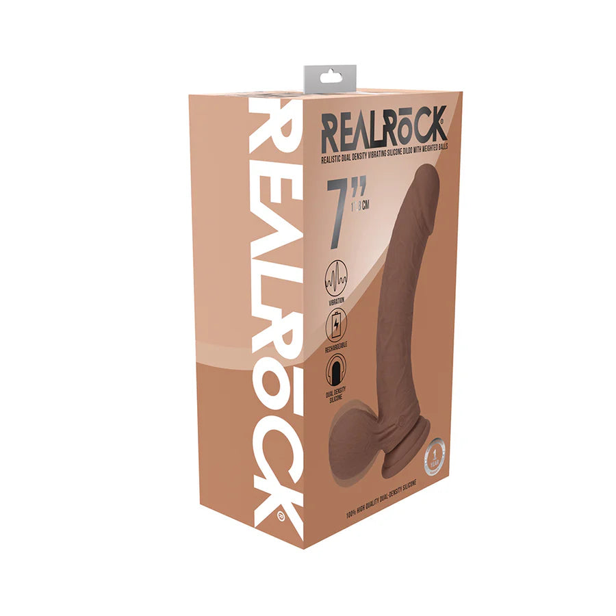 Realrock Realistic Dual Density Vibrating Silicone Dildo with Weighted Balls 7 in.