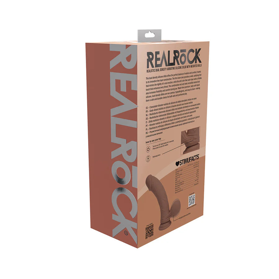 Realrock Realistic Dual Density Vibrating Silicone Dildo with Weighted Balls 8 in.