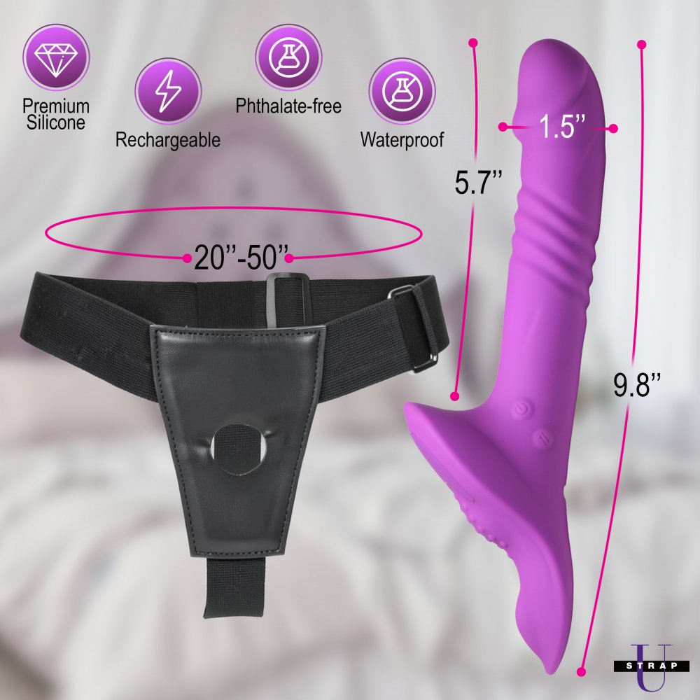 Thrusting &amp; Vibrating Strap-On w/ Harness