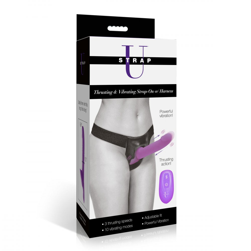 Thrusting &amp; Vibrating Strap-On w/ Harness