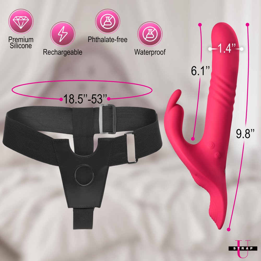 Thrusting &amp; Vibrating Rabbit Strap-On w/ Harness