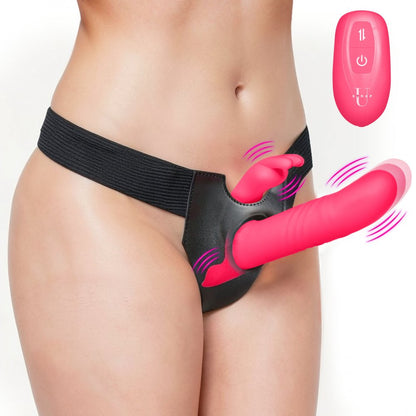 Thrusting &amp; Vibrating Rabbit Strap-On w/ Harness