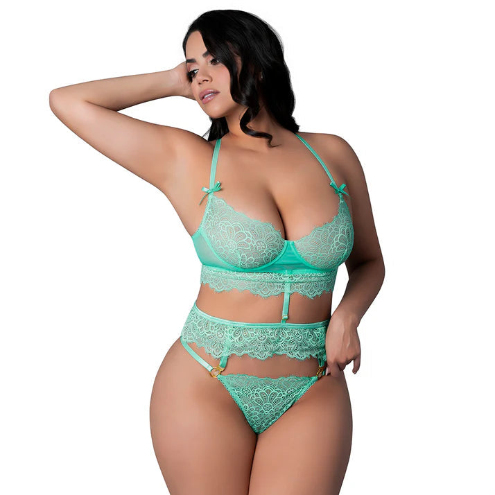 Magic Silk Caribbean Crush Demi Longline Bra &amp; Panty with Flounce EXPOSED