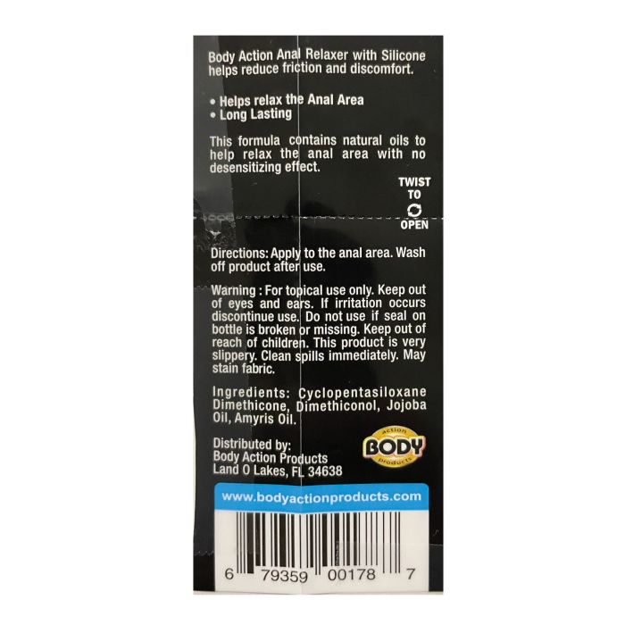 Body Action Anal Relaxer Silicone Lubricant BODY ACTION