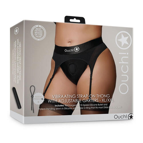 Shots Ouch! Vibrating Strap-on Thong with Adjustable Garters SHOTS AMERICA LLC