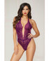 Floral Lace Teddy Halter Ties & Snap Crotch SP