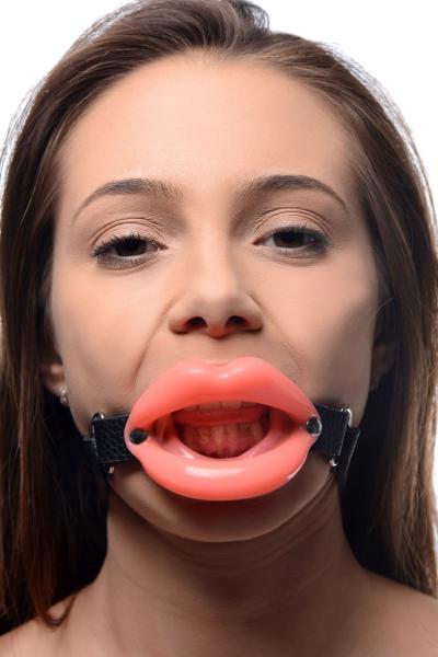 Sissy Mouth Gag Pink Silicone Lips Black Strap MASTER SERIES