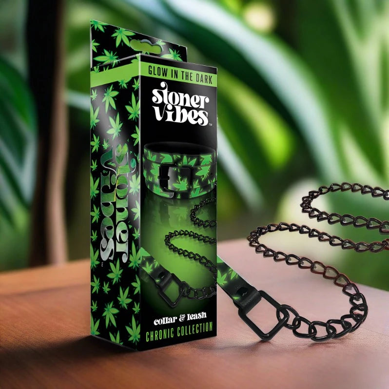 Stoner Vibes Chronic Collection Glow in the Dark Collar&amp;Leash GLOBAL NOVELTIES LLC
