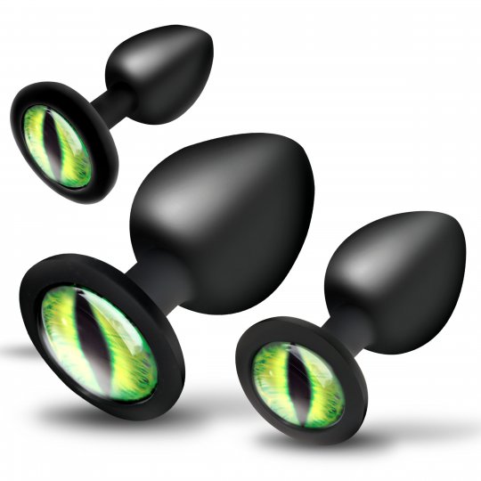 set of three, booty safe green glass eye