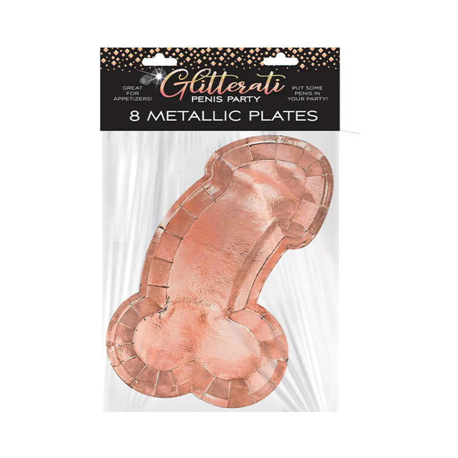 Glitterati Penis Party Rose Gold Plates 8-Pack LITTLE GENIE